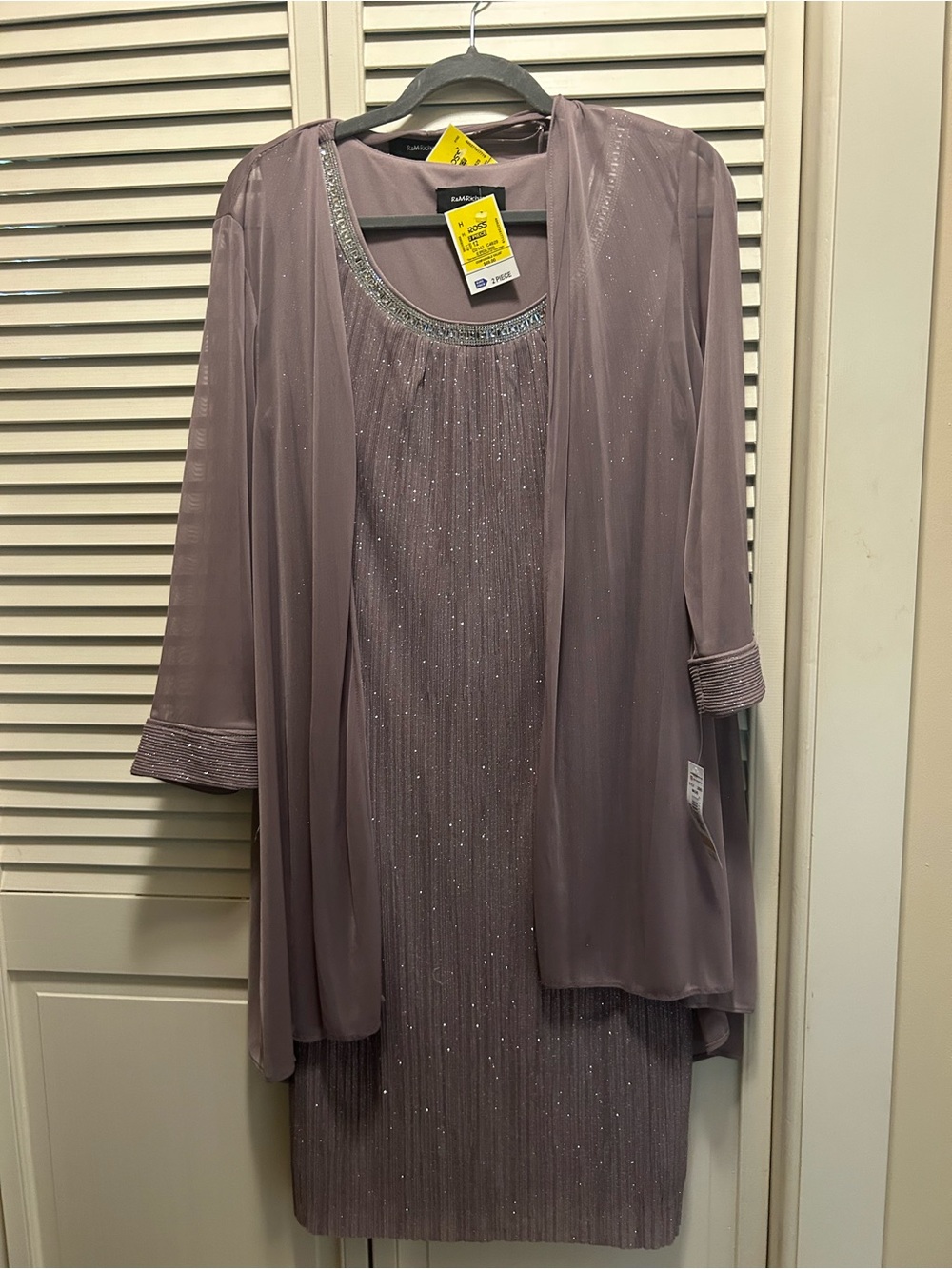 R&M Richards Mauve Sleeveless Beaded Midi Dress with Cover